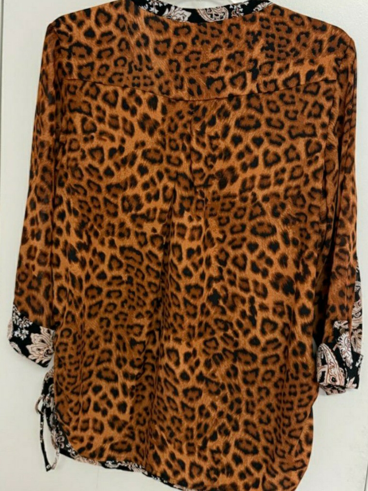 Roz & Ali Black Paisley Blouse With Cheetah Print — image 3 of 3